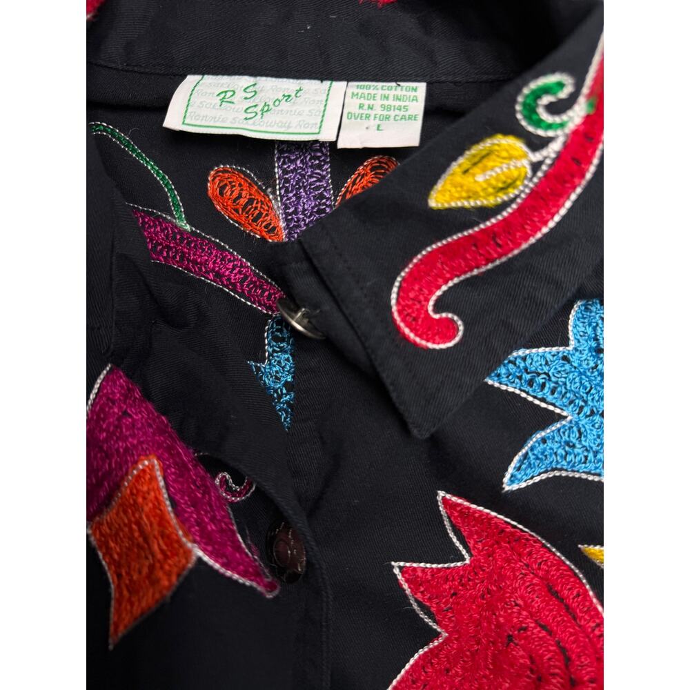 Vintage RS Sport Embroidered Jacket Black Floral Artsy Cropped Button Front L - Picture 5 of 10